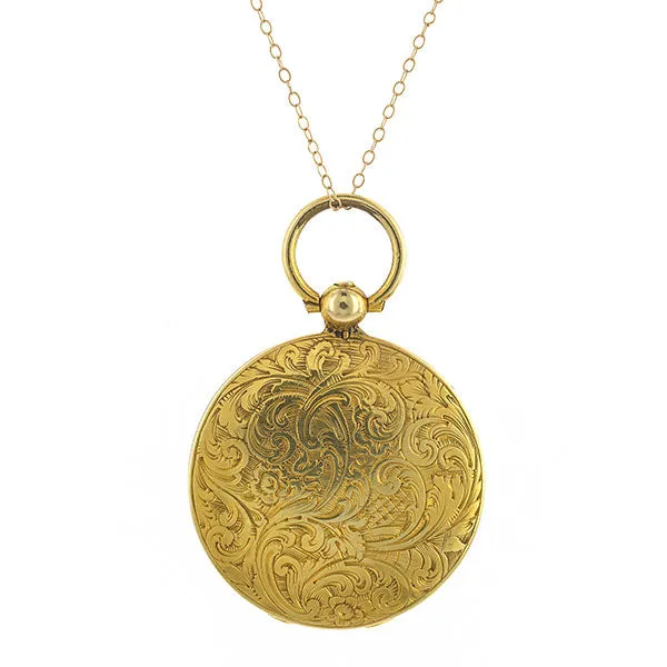 Victorian Round Engraved Locket Pendant Necklace