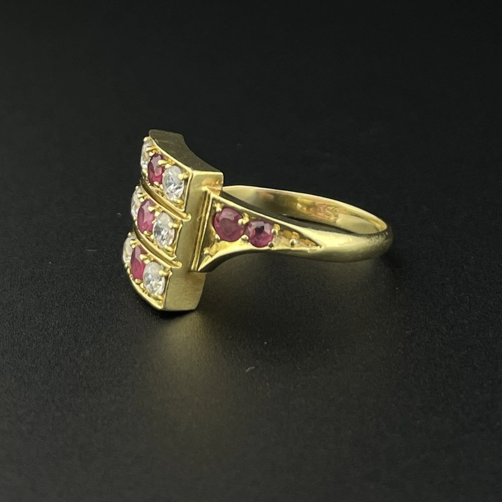 Vintage 14K Gold Ruby Diamond Paste Cluster Ring, Sz 5 3/4