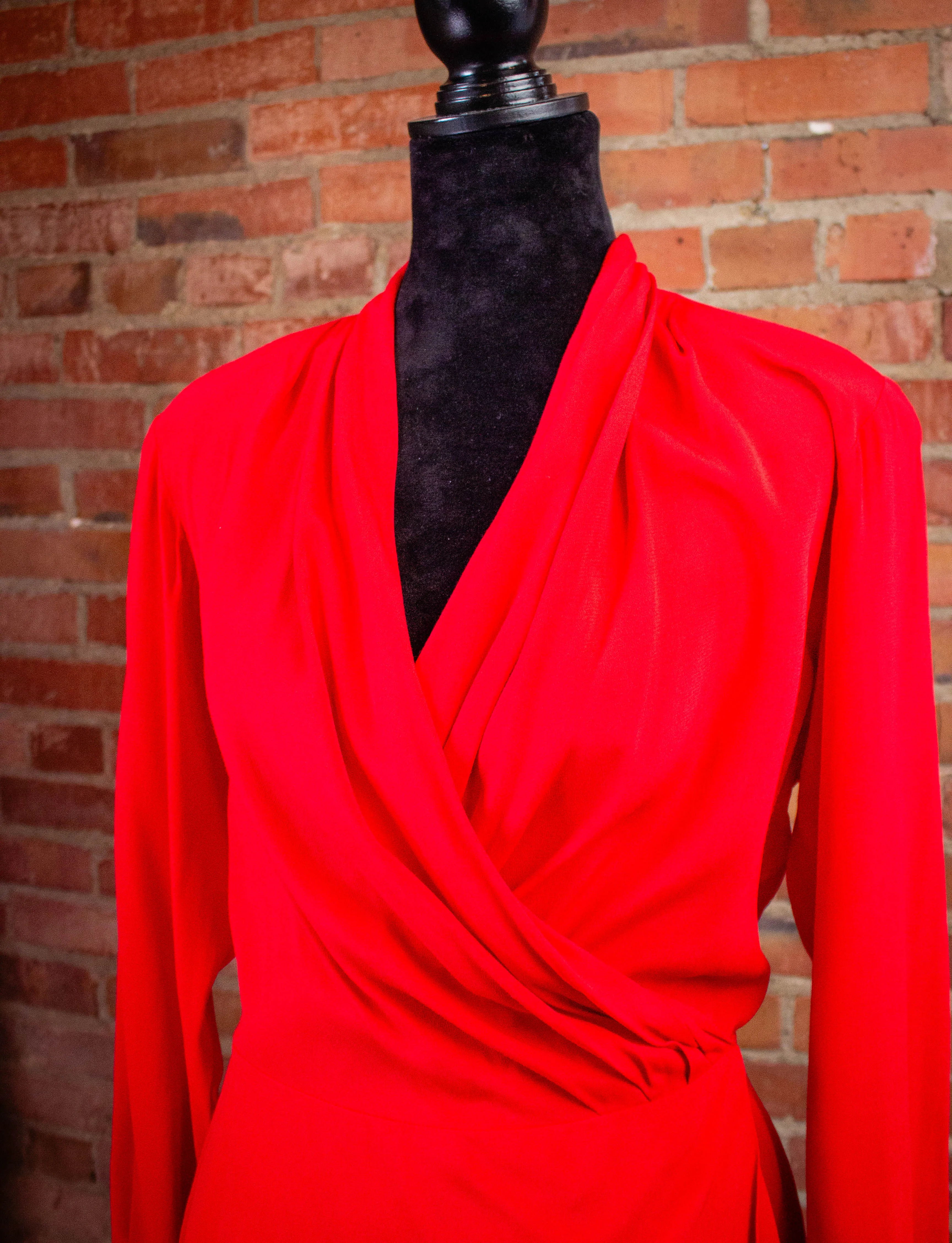 Vintage Evan Picone Red Front Wrap Blouse 80s Red Small