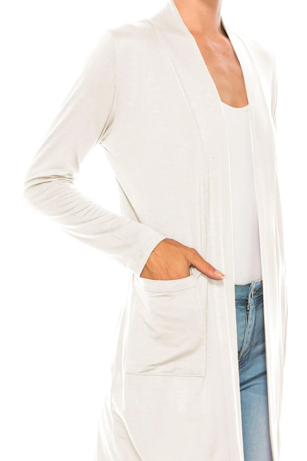 Women's Casual Open Front Basic Long Sleeves Loose Fit Side Pockets Solid Cardigan