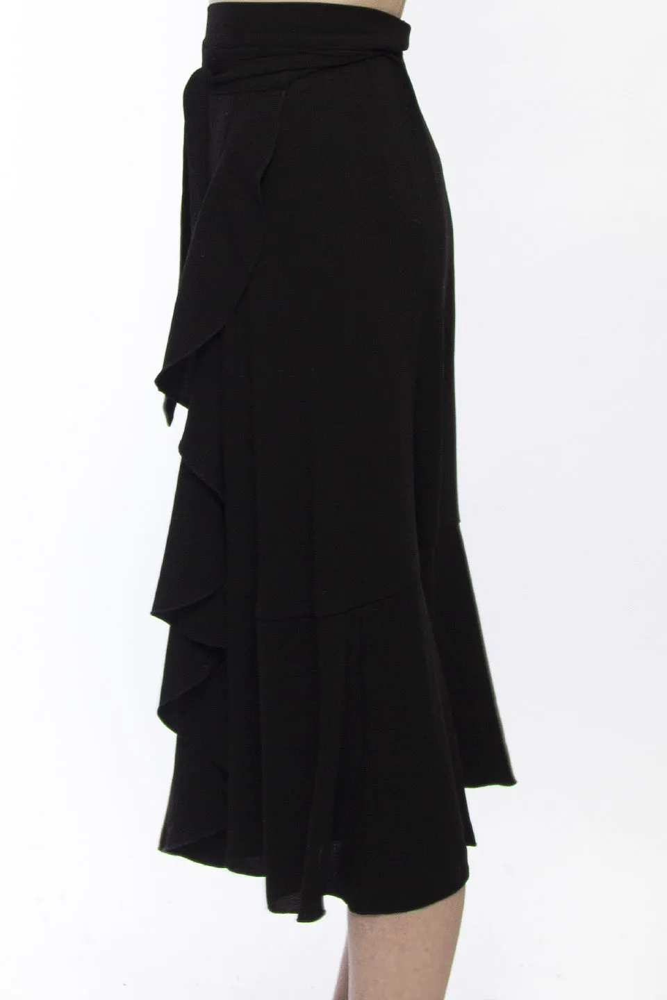 Wrap Me Ruffle Black Midi Skirt