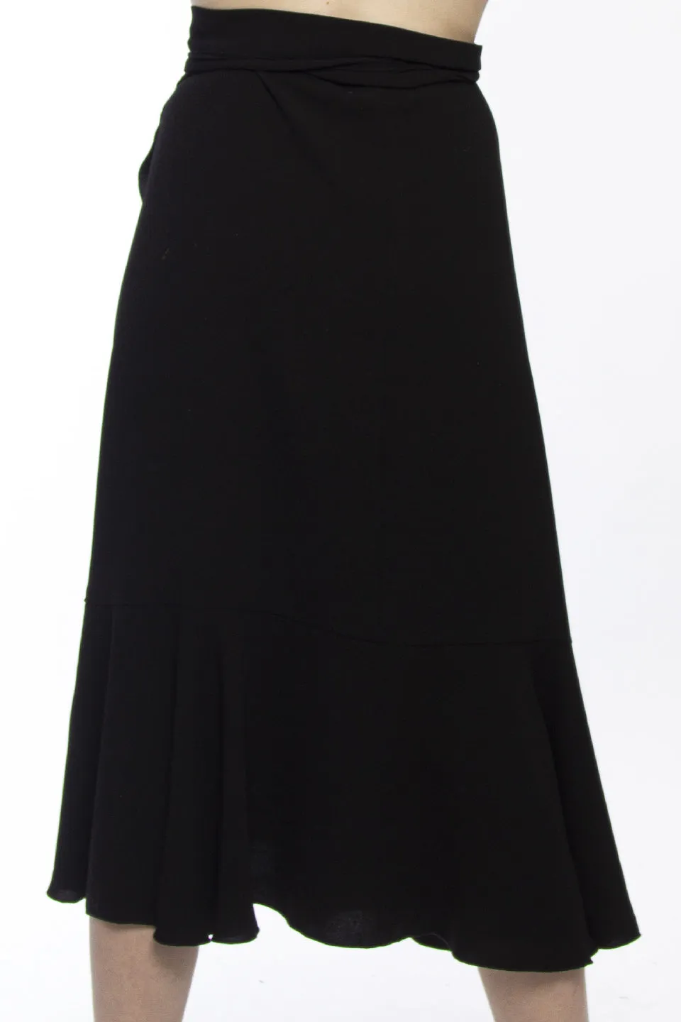 Wrap Me Ruffle Black Midi Skirt