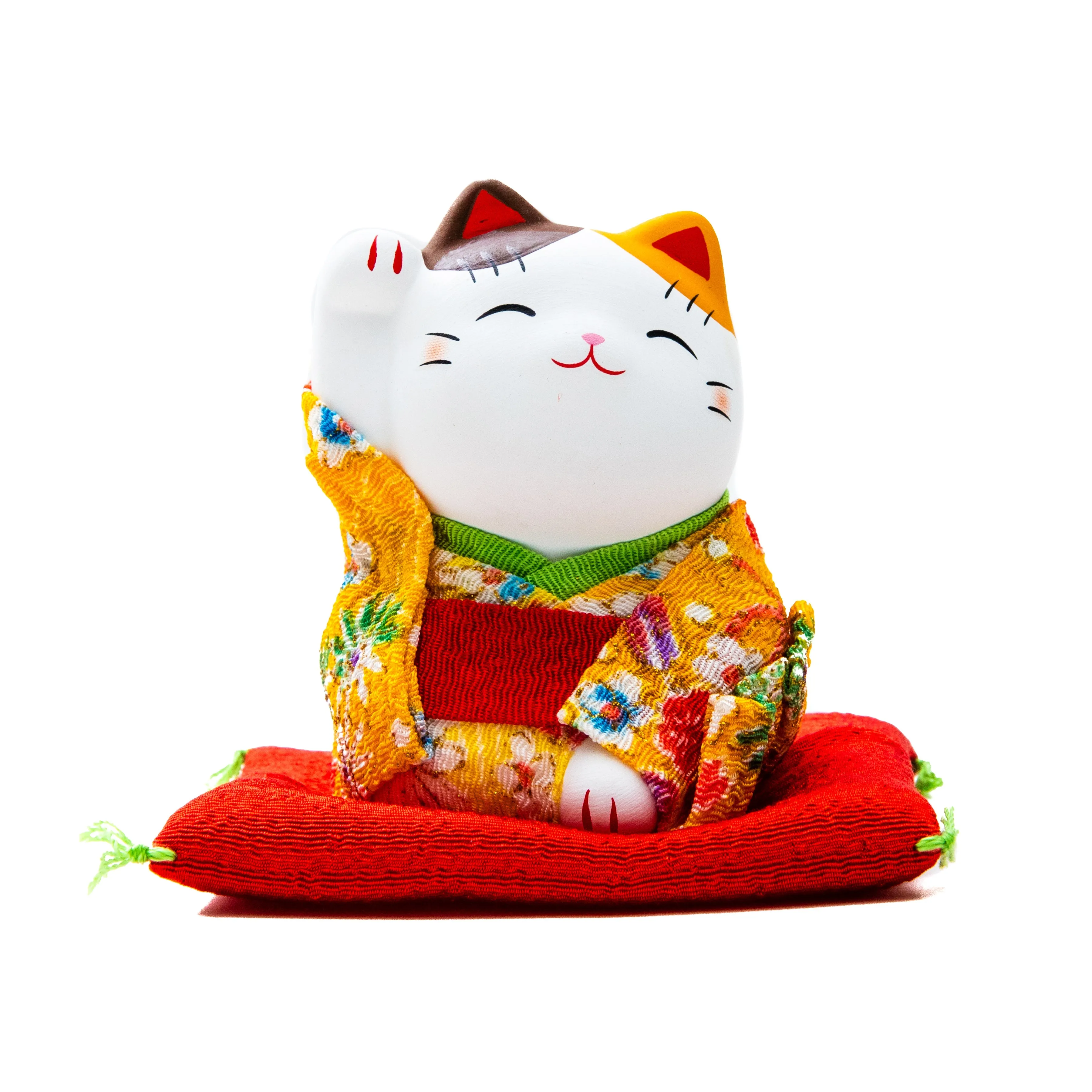 Yakushigama Ceramic Beckoning Cat with Kimono