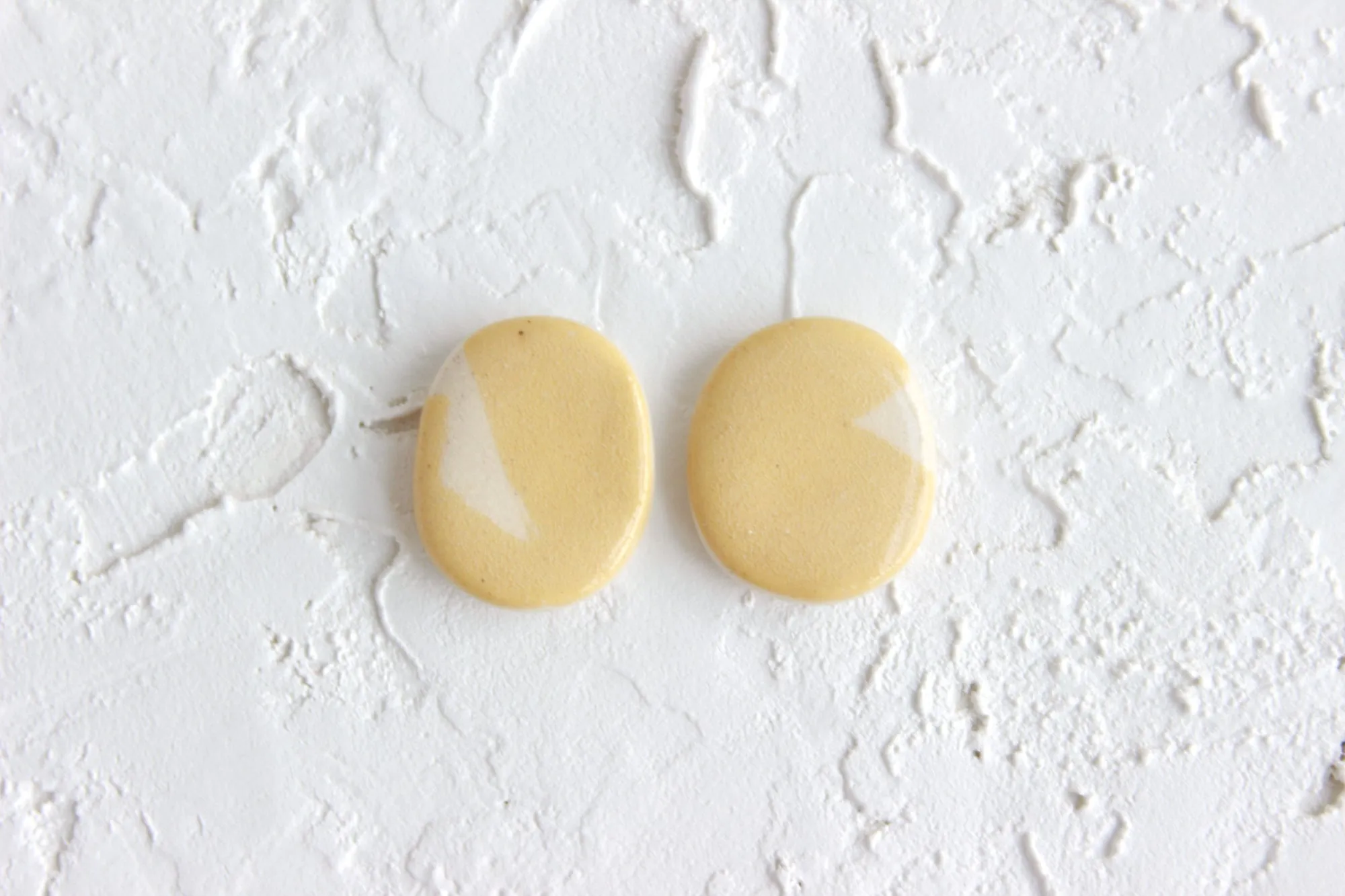 Yellow Stoneware Oval Stud Earrings