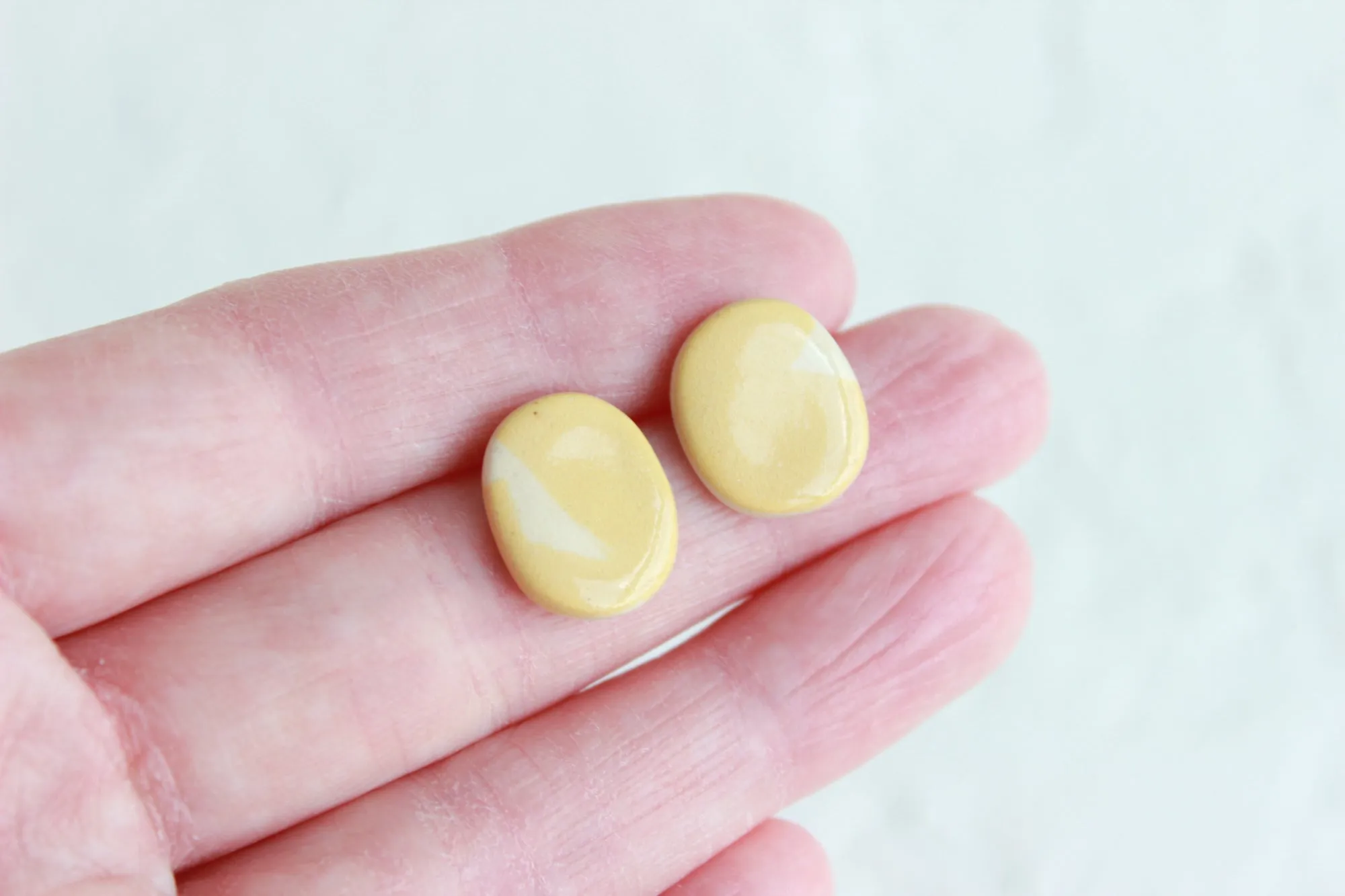 Yellow Stoneware Oval Stud Earrings