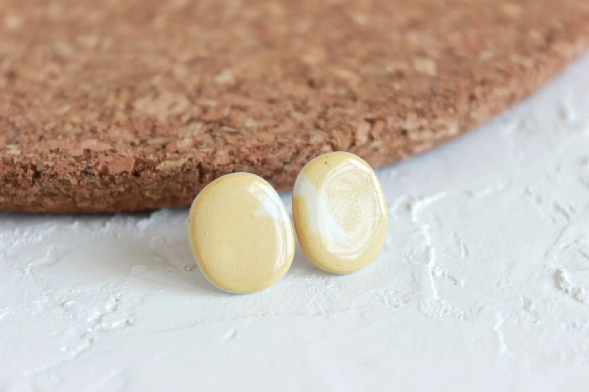 Yellow Stoneware Oval Stud Earrings